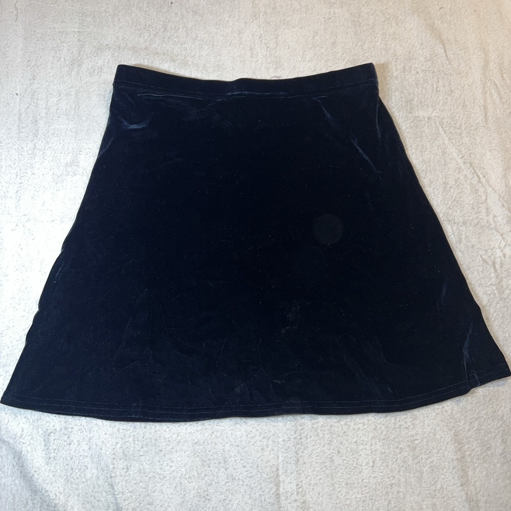 Bruno‎ Duluc for Kush Navy Blue Velvet Mini Skirt A-Line Elastic Waist Womens M